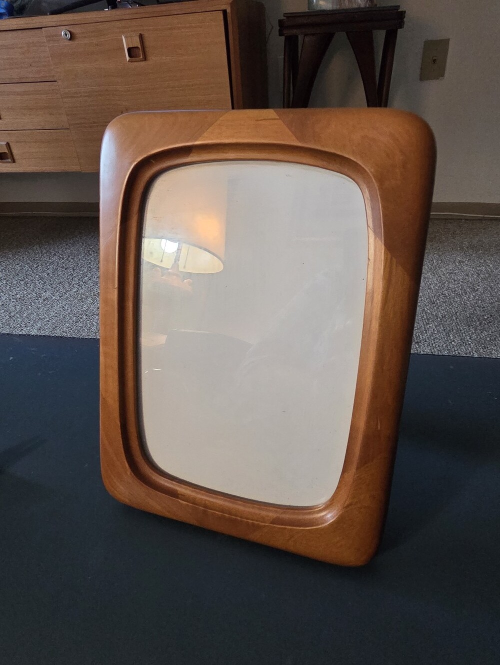 Mid-century modern wooden frame rounded, trapezoidal or irregular